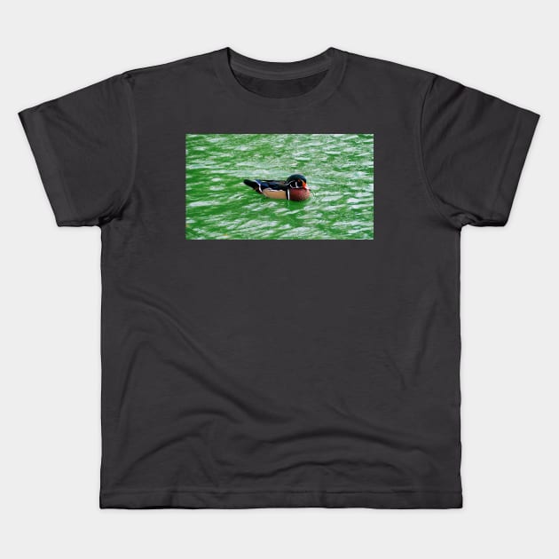 Wood Duck Swimming In a Pond Kids T-Shirt by BackyardBirder